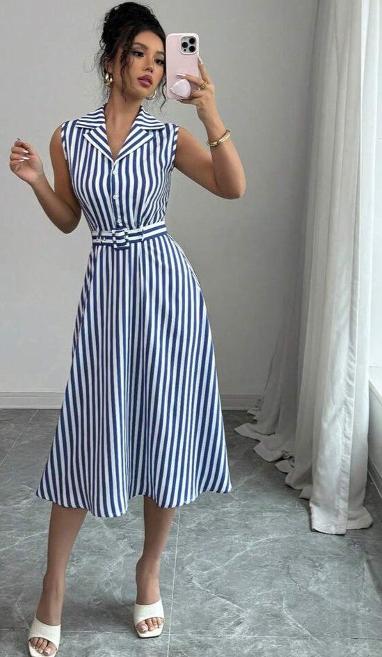 Elenzga Vestido de verano sin mangas a rayas para mujer