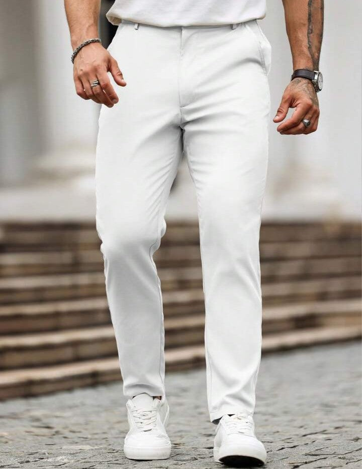 Manfinity Homme Pantalones casuales minimalistas de unicolor con botones y bolsillo para hombres, otoño