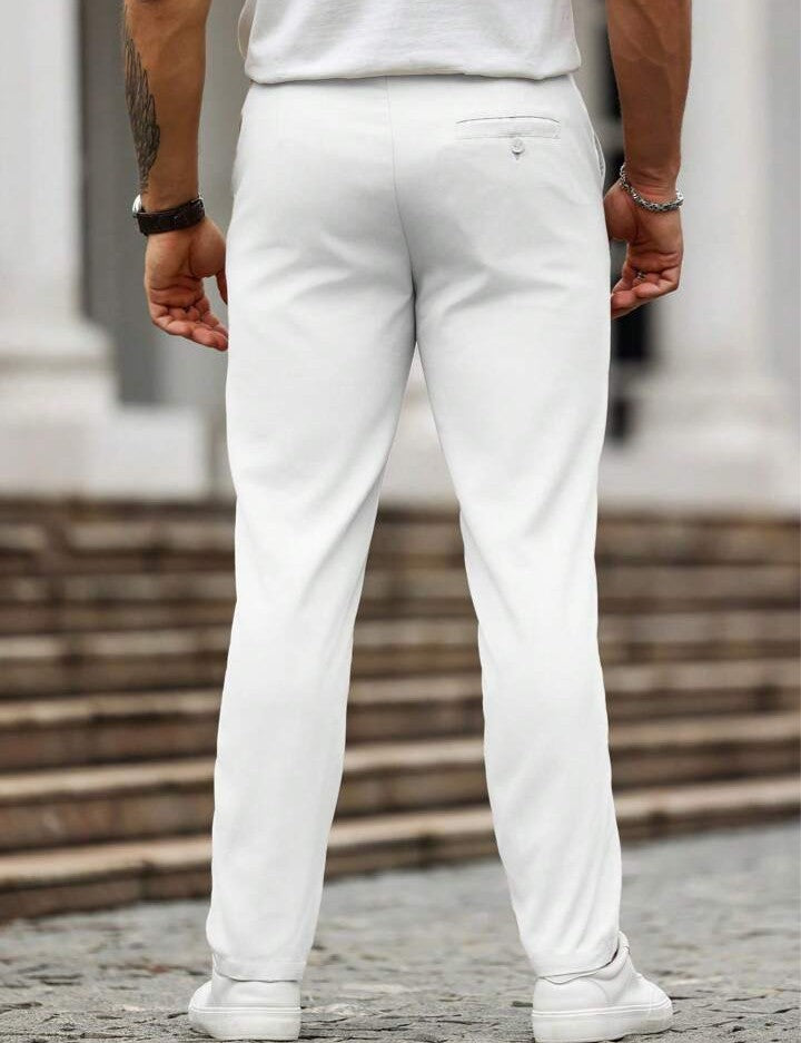 Manfinity Homme Pantalones casuales minimalistas de unicolor con botones y bolsillo para hombres, otoño