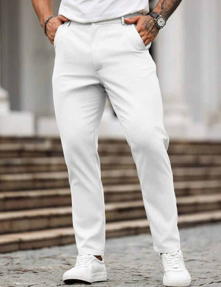 Manfinity Homme Pantalones casuales minimalistas de unicolor con botones y bolsillo para hombres, otoño