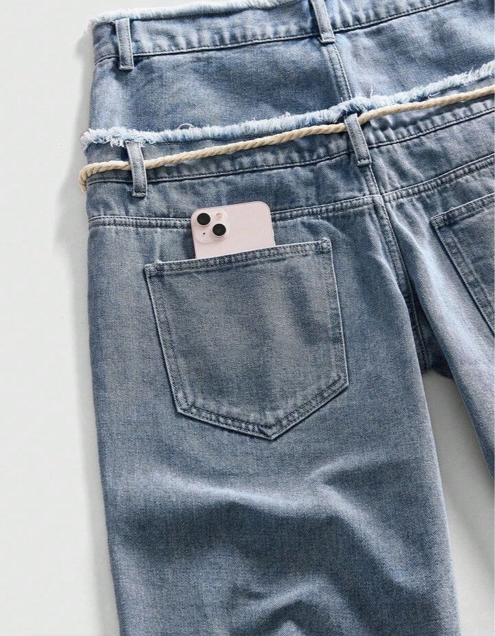 ROMWE MEN Street Life Pantalones cortos vaqueros de corte holgado para hombre con cinturón de diamantes brillantes