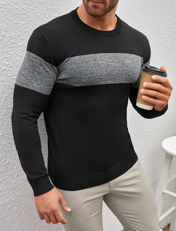 Manfinity Homme Camiseta de hombre con bloques de color, manga larga, otoño