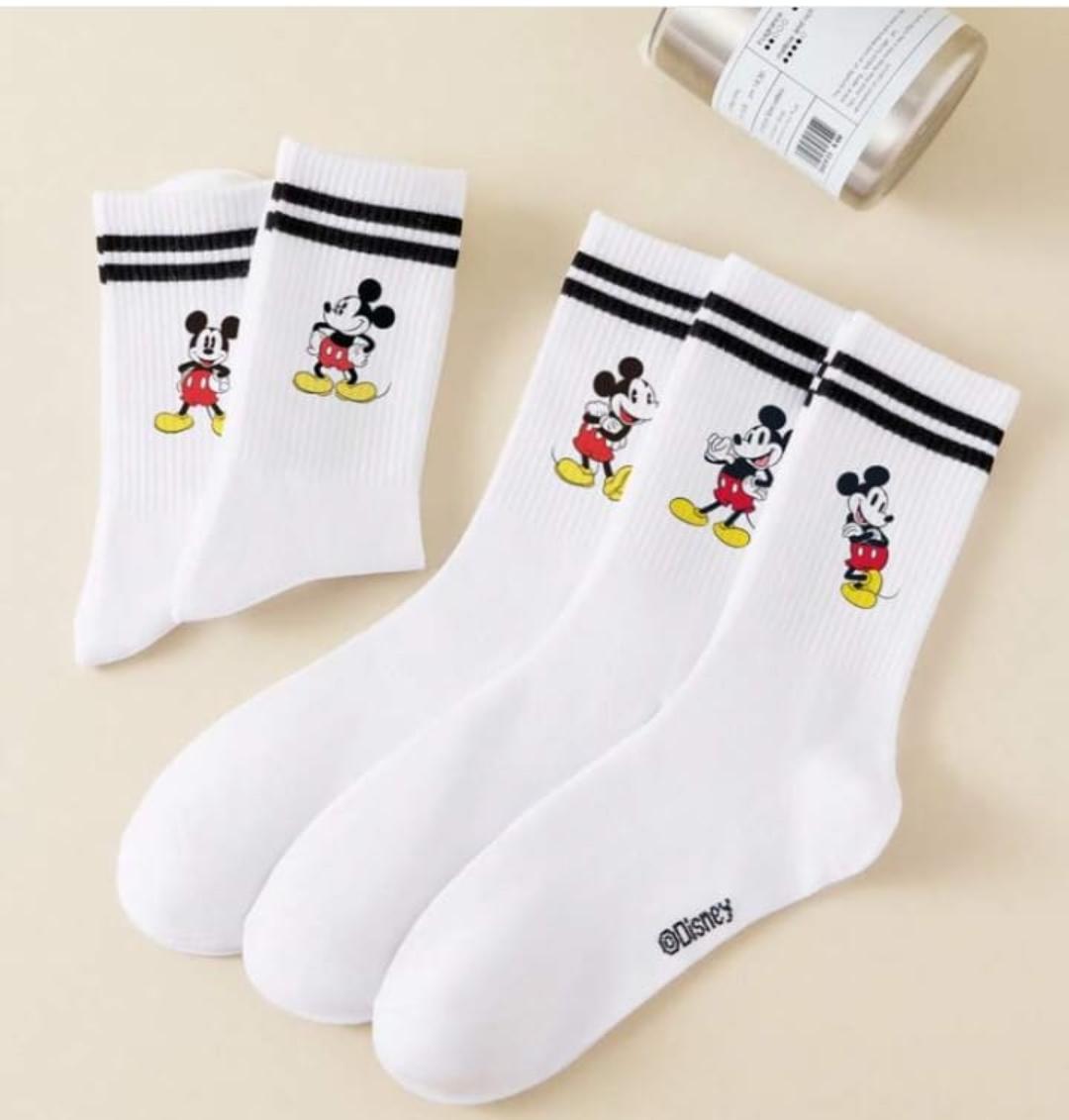 Disney 1/5 pares de calcetines con estilo de campus para primavera/verano con doble raya, adorable patrón de dibujos animados de Mickey Mouse,