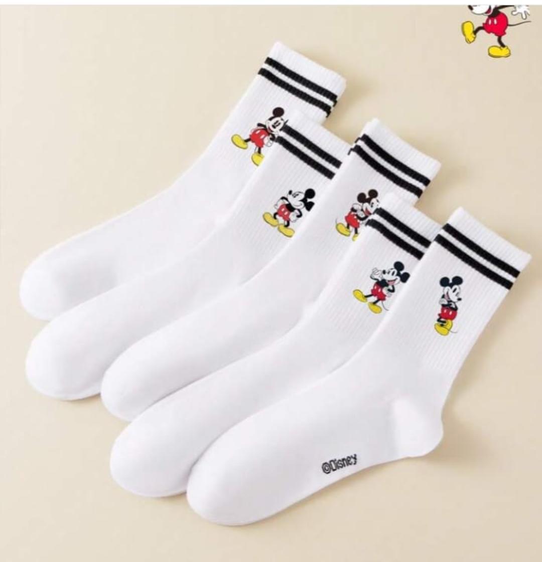 Disney 1/5 pares de calcetines con estilo de campus para primavera/verano con doble raya, adorable patrón de dibujos animados de Mickey Mouse,