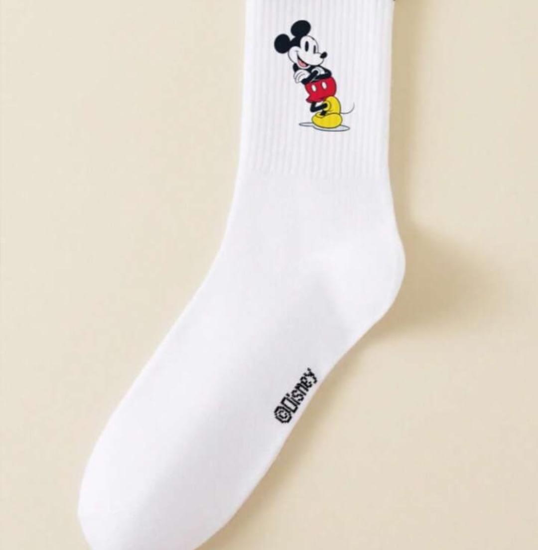 Disney 1/5 pares de calcetines con estilo de campus para primavera/verano con doble raya, adorable patrón de dibujos animados de Mickey Mouse,