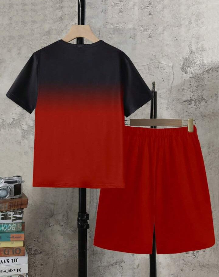 .....  Set de 2 piezas: Camiseta de manga corta con cuello redondo y estampado de oso degradado + Pantalones cortos con bolsillo, conjunto casual y lindo para niños