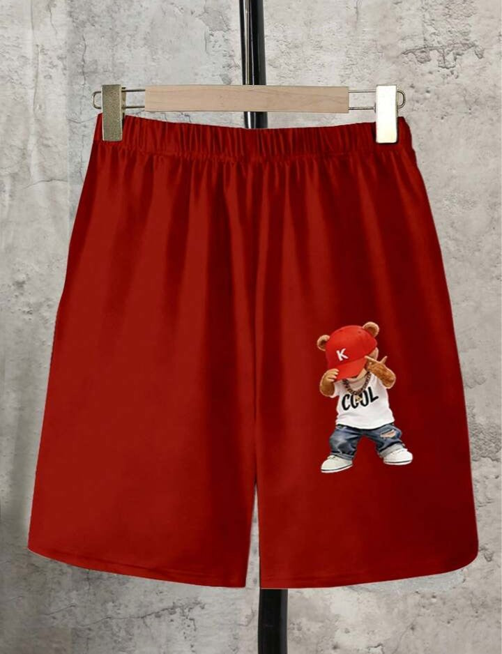 .....  Set de 2 piezas: Camiseta de manga corta con cuello redondo y estampado de oso degradado + Pantalones cortos con bolsillo, conjunto casual y lindo para niños