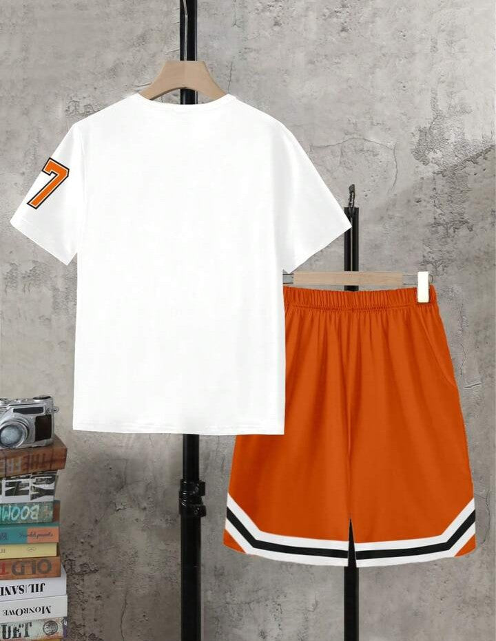 .....  Set de 2 piezas: Camiseta de manga corta con cuello redondo y estampado de oso degradado + Pantalones cortos con bolsillo, conjunto casual y lindo para niños