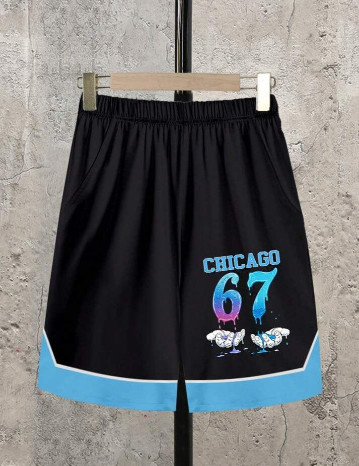 .....  Set de 2 piezas: Camiseta de manga corta con cuello redondo y estampado de oso degradado + Pantalones cortos con bolsillo, conjunto casual y lindo para niños