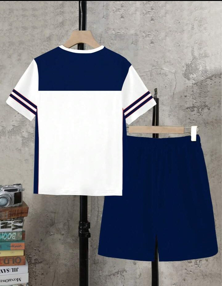.....  Set de 2 piezas: Camiseta de manga corta con cuello redondo y estampado de oso degradado + Pantalones cortos con bolsillo, conjunto casual y lindo para niños