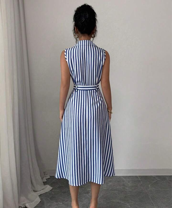 Elenzga Vestido de verano sin mangas a rayas para mujer