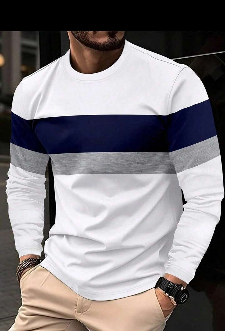 Camiseta de manga larga con cuello redondo, de estilo casual y sencillo, con bloques de color y parches, para hombres, para el otoño
