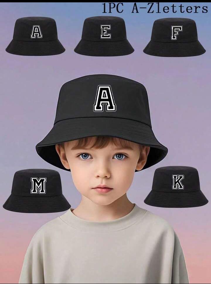 1 pieza Sombrero de cubo personalizado de 26 letras para niños unisex, sombrero de protección solar para exterior de moda, adecuado para combinar con atuendos diarios de primavera/verano, excelente para regalo de cumpleaños u ocasiones festivas